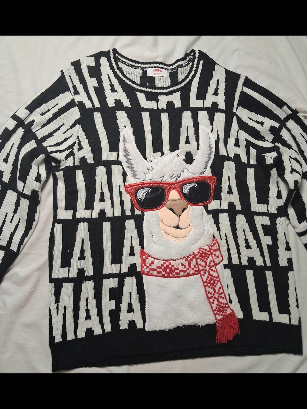 Holiday Time Fa La La Llama Ugly Christmas Sweater Adult Size 2XL (50-52) black